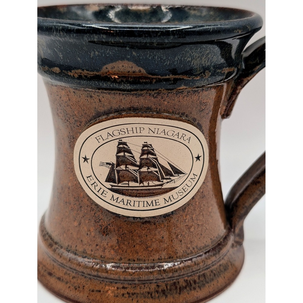 Sunset Hill Stoneware Flagship Niagara Erie Maritime Museum Mug Brown Blue USA - Picture 2 of 9